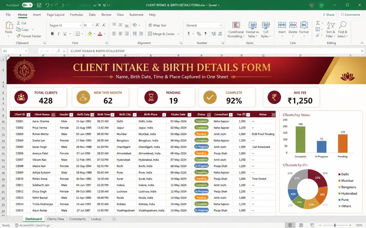 Client Intake & Birth Details Form preview