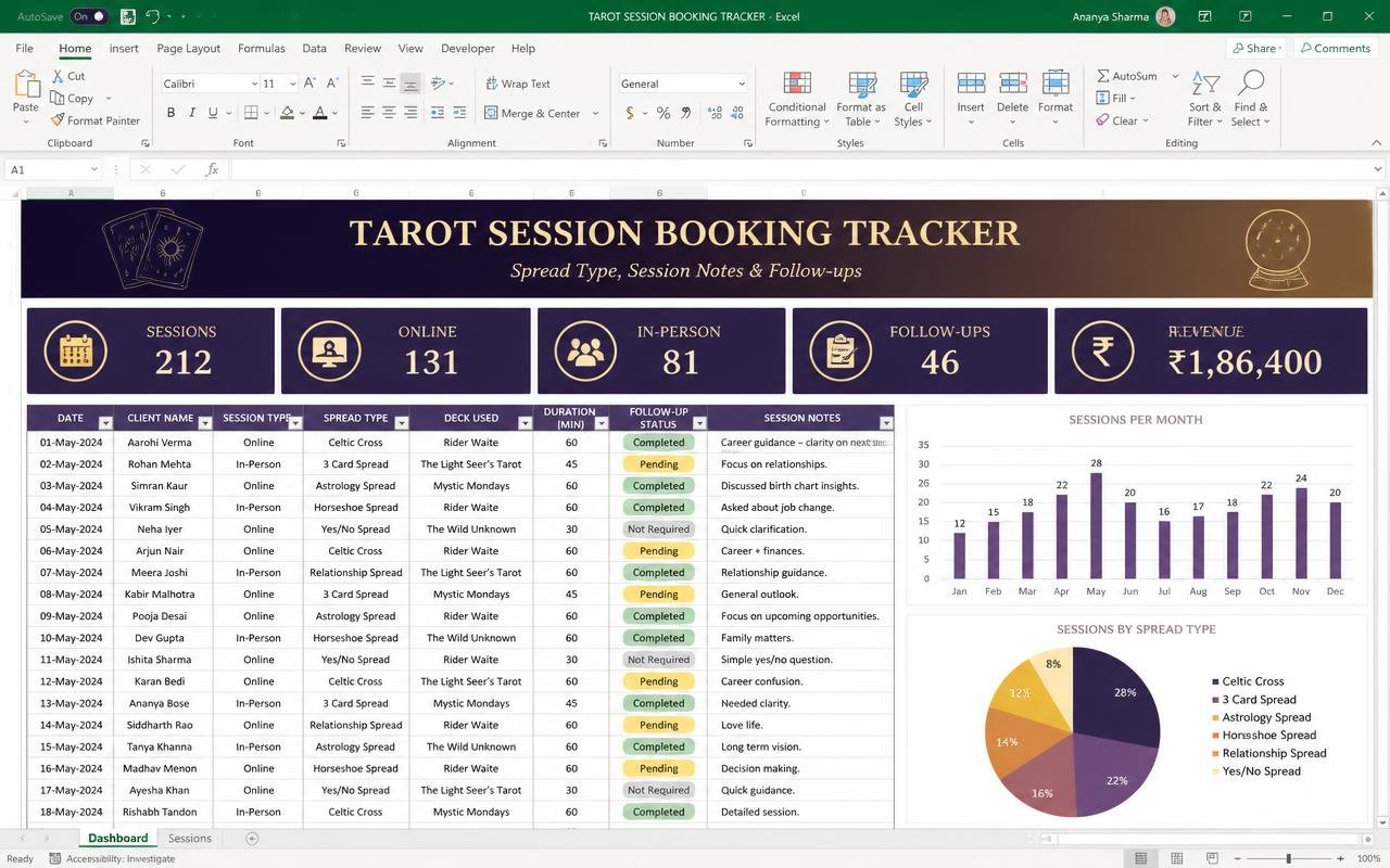 Tarot Session Booking Tracker preview