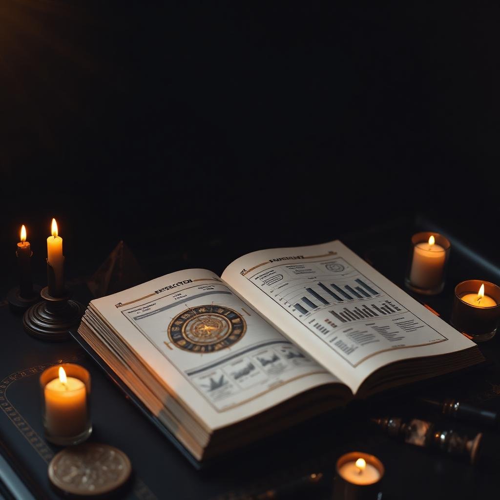 Astrology business dashboards and charts glowing by candlelight